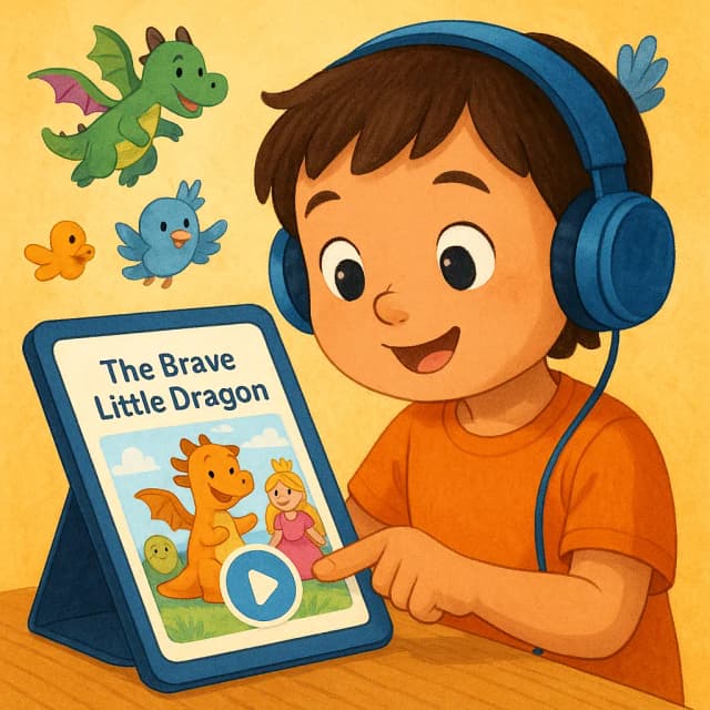Child reading and listening
