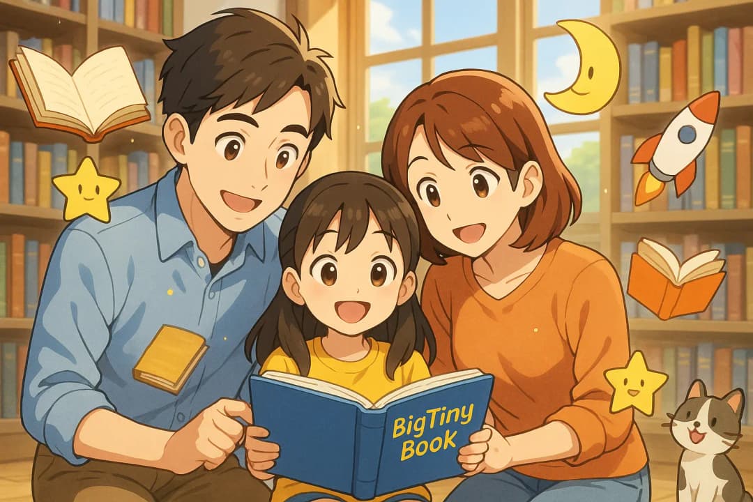 Child showing story to parent