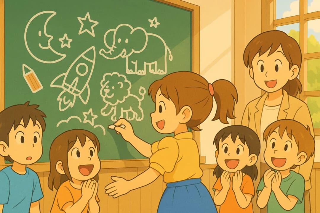 Students drawing BigTinyBook stories
