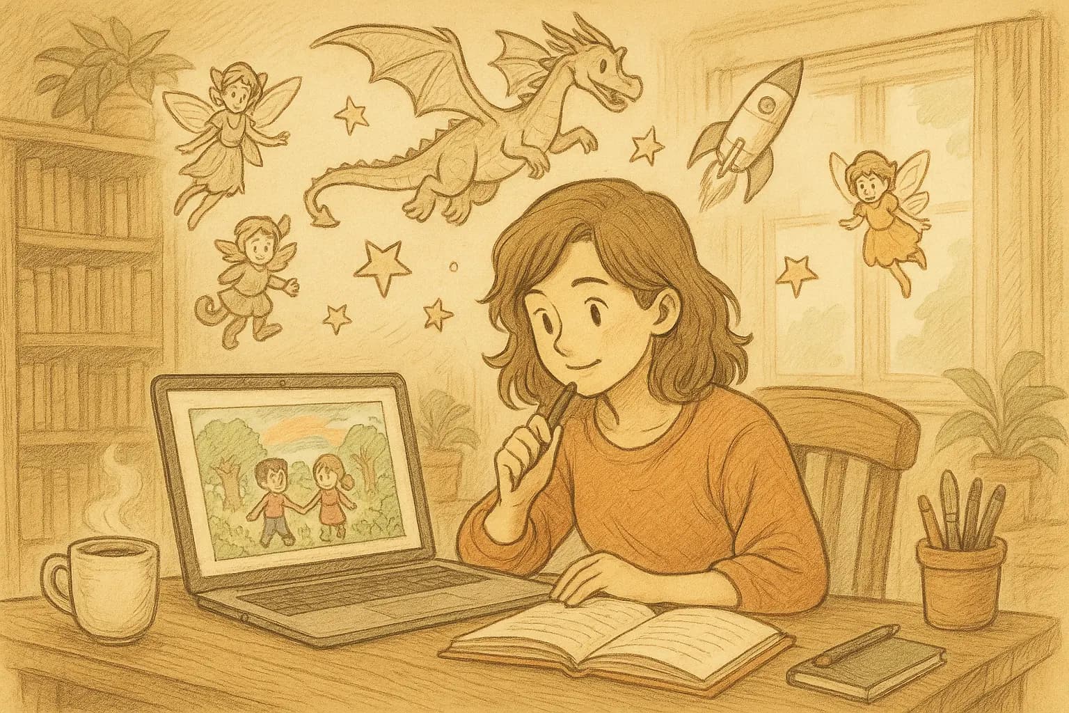 Writer surrounded by story ideas and drafts